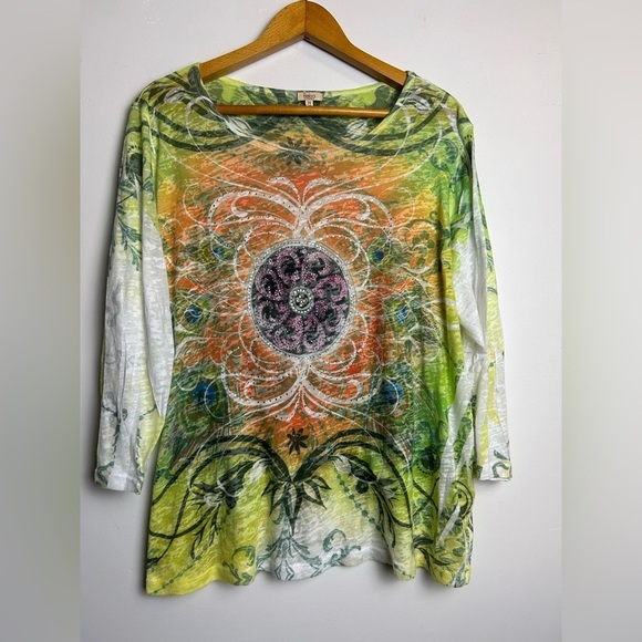VTG Y2K Reba Women 2X Top Blouse Multicolor Boho Beaded Whimsigoth Artsy Light - Picture 1 of 14